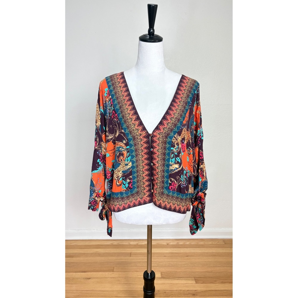 Free People Boho Catch Me if You Can Floral & Leopard Oversized Top Size Small